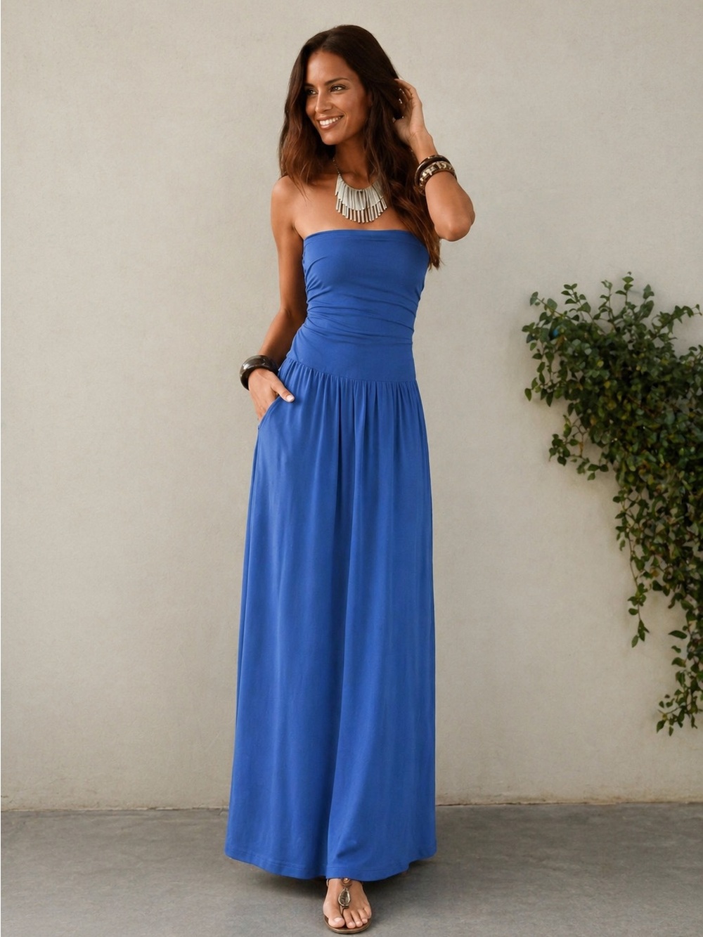 Strapless Royal Blue Maxi Dress - Women's Summer Dress